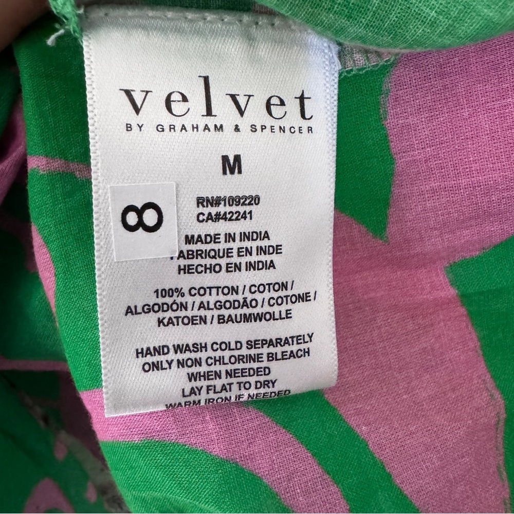 NWT Velvet Graham & Spencer Blouse Top Womens M Green Pink Boxy Cotton Sheer - Picture 4 of 4